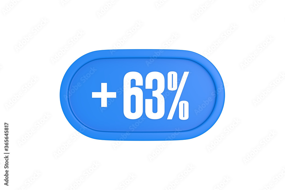 63 Percent increase 3d sign in light blue color isolated on white background, 3d illustration. 63 Percent increase 3d sign in light blue color isolated on white background, 3d illustration.