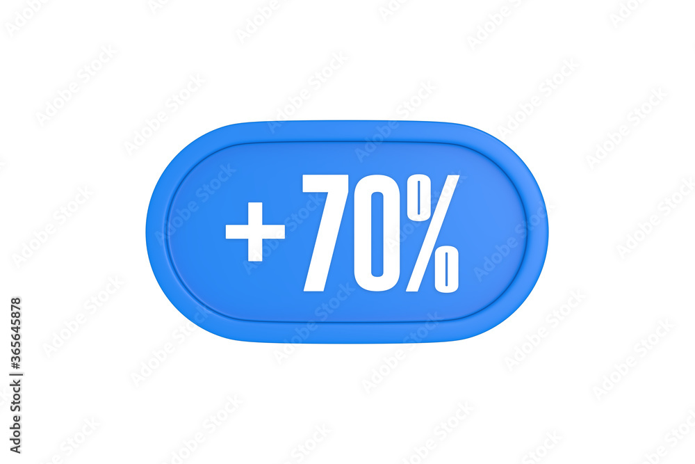 70 Percent increase 3d sign in light blue color isolated on white background, 3d illustration. 70 Percent increase 3d sign in light blue color isolated on white background, 3d illustration.