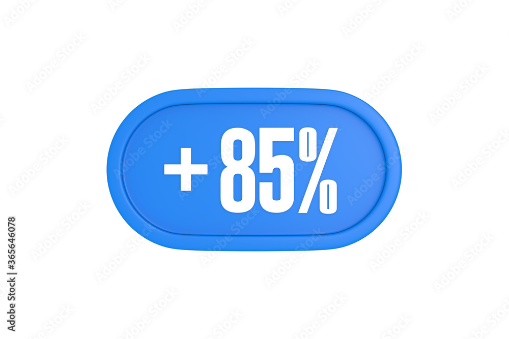 85 Percent increase 3d sign in light blue color isolated on white background, 3d illustration. 85 Percent increase 3d sign in light blue color isolated on white background, 3d illustration.