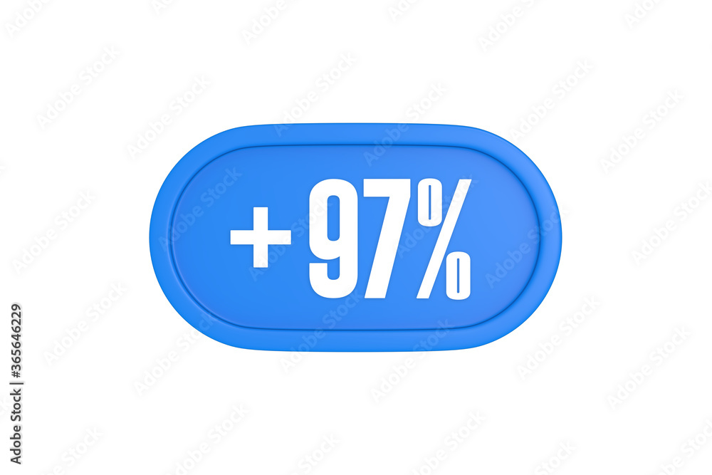 97 Percent increase 3d sign in light blue color isolated on white background, 3d illustration. 97 Percent increase 3d sign in light blue color isolated on white background, 3d illustration.