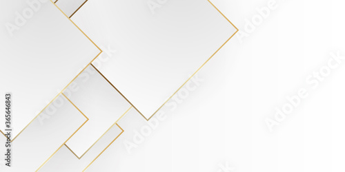 Abstract 3d background with white gold lines paper layers.
