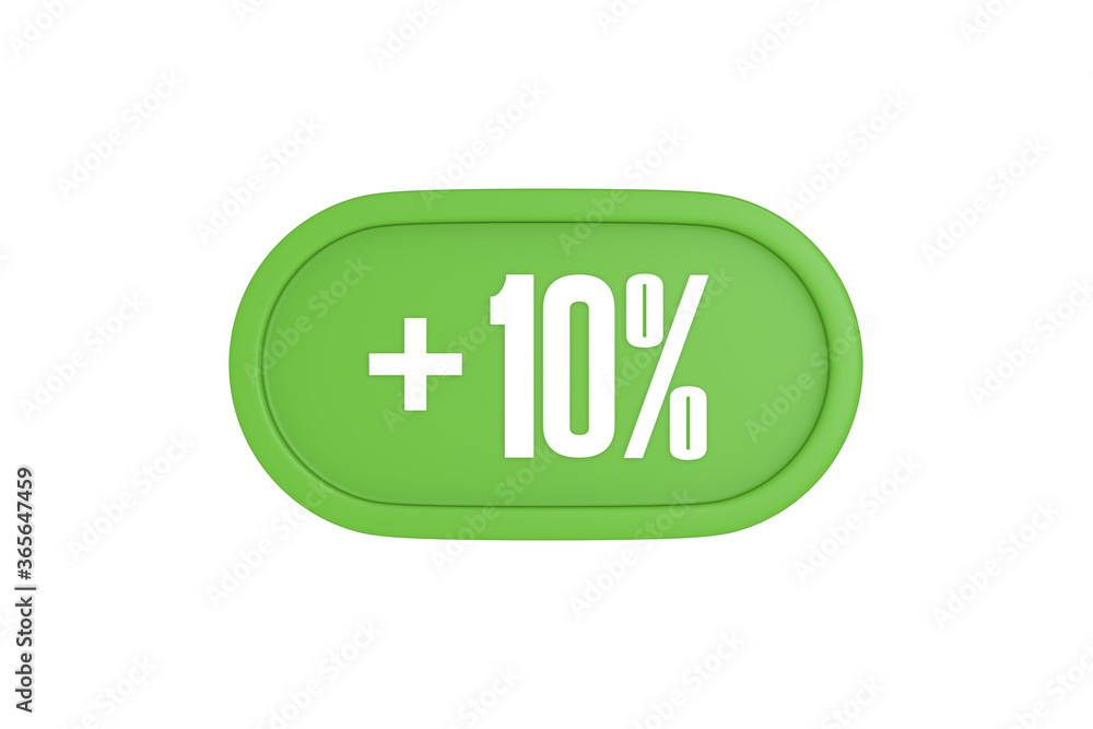 10 Percent increase 3d sign in light green color isolated on white background, 3d illustration. 10 Percent increase 3d sign in light green color isolated on white background, 3d illustration.