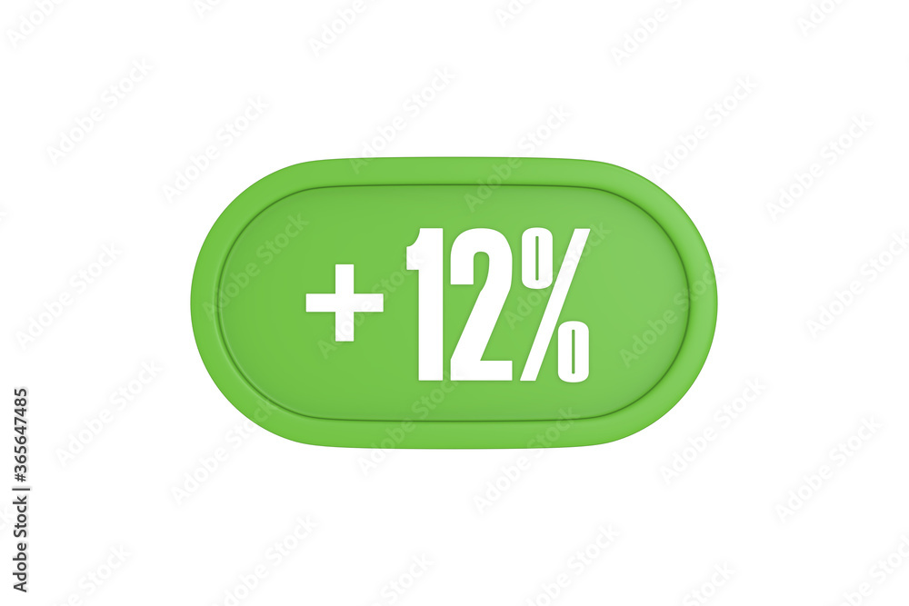 12 Percent increase 3d sign in light green color isolated on white background, 3d illustration. 12 Percent increase 3d sign in light green color isolated on white background, 3d illustration.