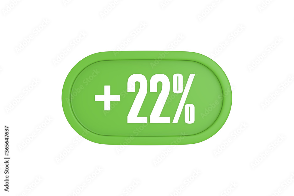 22 Percent increase 3d sign in light green color isolated on white background, 3d illustration. 22 Percent increase 3d sign in light green color isolated on white background, 3d illustration.
