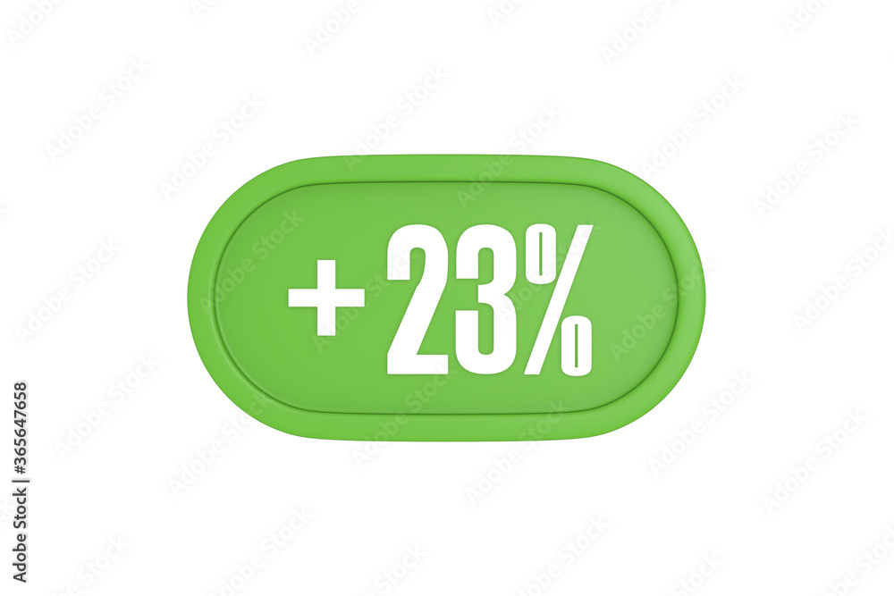 23 Percent increase 3d sign in light green color isolated on white background, 3d illustration. 23 Percent increase 3d sign in light green color isolated on white background, 3d illustration.