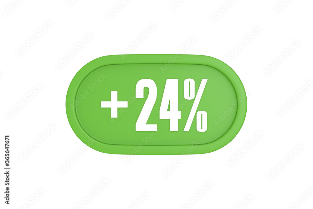 24 Percent increase 3d sign in light green color isolated on white background, 3d illustration. 24 Percent increase 3d sign in light green color isolated on white background, 3d illustration.