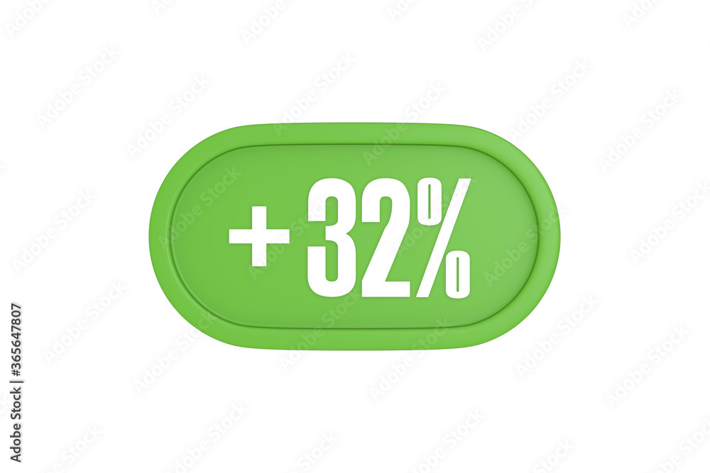 32 Percent increase 3d sign in light green color isolated on white background, 3d illustration. 32 Percent increase 3d sign in light green color isolated on white background, 3d illustration.