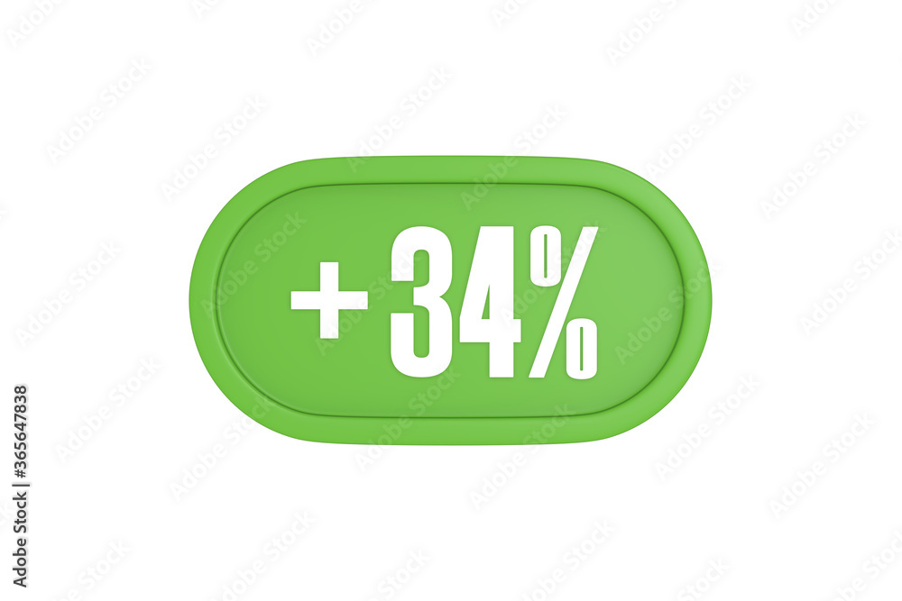34 Percent increase 3d sign in light green color isolated on white background, 3d illustration. 34 Percent increase 3d sign in light green color isolated on white background, 3d illustration.