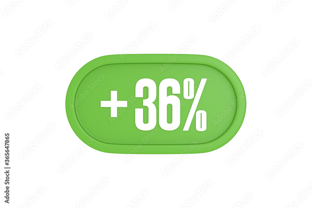 36 Percent increase 3d sign in light green color isolated on white background, 3d illustration. 36 Percent increase 3d sign in light green color isolated on white background, 3d illustration.