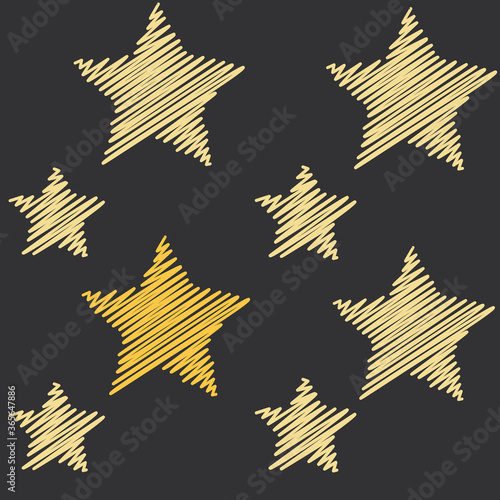 Embroidery stars pattern. Embroidered starry background. Stitch effect seamless vector pattern. Illustration with embroider star sparkles. Cosmic abstract graphic design.