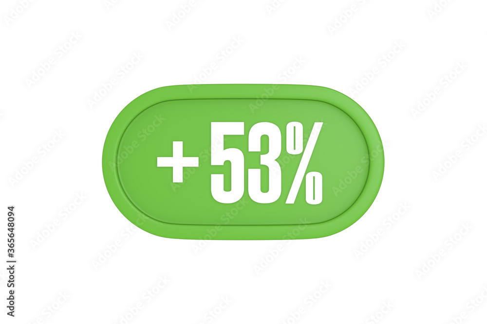 53 Percent increase 3d sign in light green color isolated on white background, 3d illustration. 53 Percent increase 3d sign in light green color isolated on white background, 3d illustration.