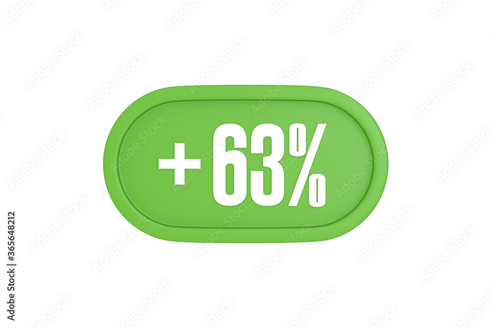 63 Percent increase 3d sign in light green color isolated on white background, 3d illustration. 63 Percent increase 3d sign in light green color isolated on white background, 3d illustration.