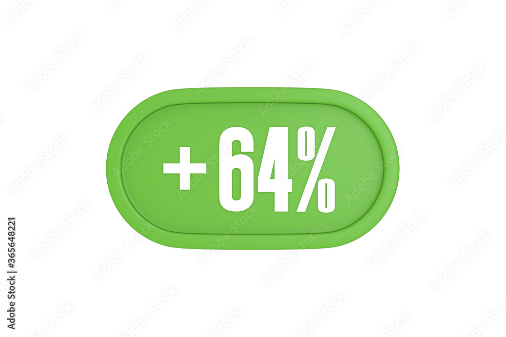 64 Percent increase 3d sign in light green color isolated on white background, 3d illustration. 64 Percent increase 3d sign in light green color isolated on white background, 3d illustration.