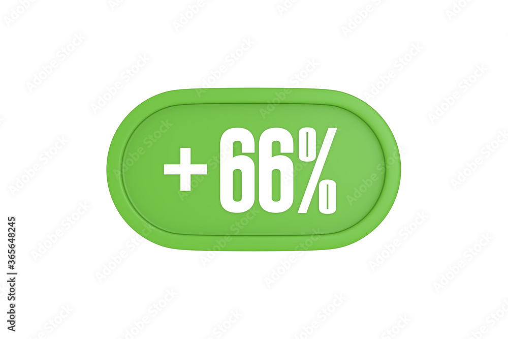 66 Percent increase 3d sign in light green color isolated on white background, 3d illustration. 66 Percent increase 3d sign in light green color isolated on white background, 3d illustration.