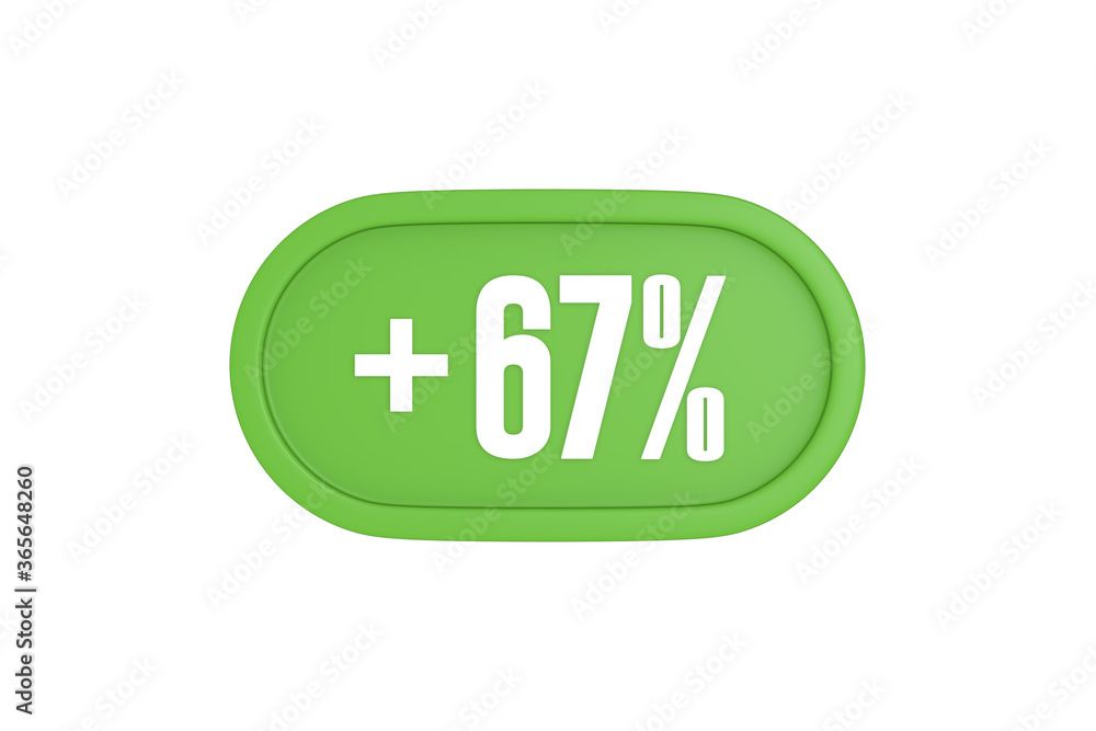 67 Percent increase 3d sign in light green color isolated on white background, 3d illustration. 67 Percent increase 3d sign in light green color isolated on white background, 3d illustration.