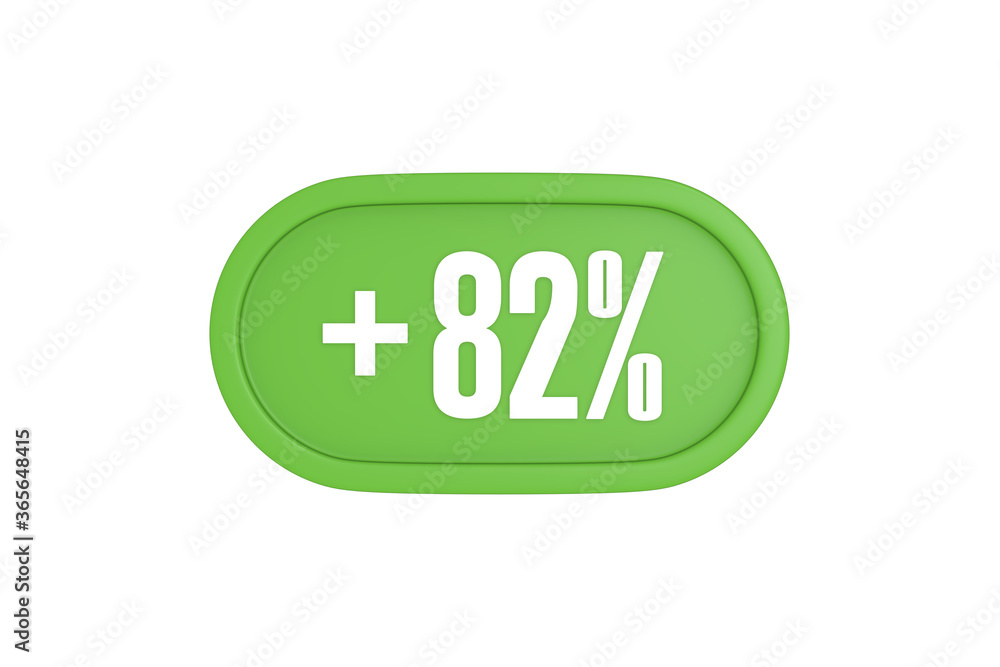 82 Percent increase 3d sign in light green color isolated on white background, 3d illustration. 82 Percent increase 3d sign in light green color isolated on white background, 3d illustration.