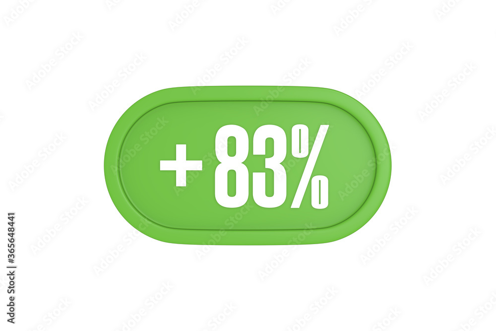 83 Percent increase 3d sign in light green color isolated on white background, 3d illustration. 83 Percent increase 3d sign in light green color isolated on white background, 3d illustration.
