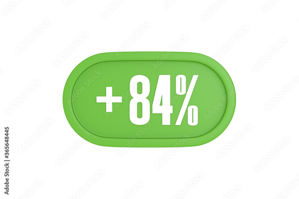84 Percent increase 3d sign in light green color isolated on white background, 3d illustration. 84 Percent increase 3d sign in light green color isolated on white background, 3d illustration.