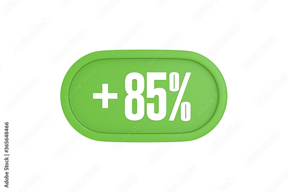 85 Percent increase 3d sign in light green color isolated on white background, 3d illustration. 85 Percent increase 3d sign in light green color isolated on white background, 3d illustration.