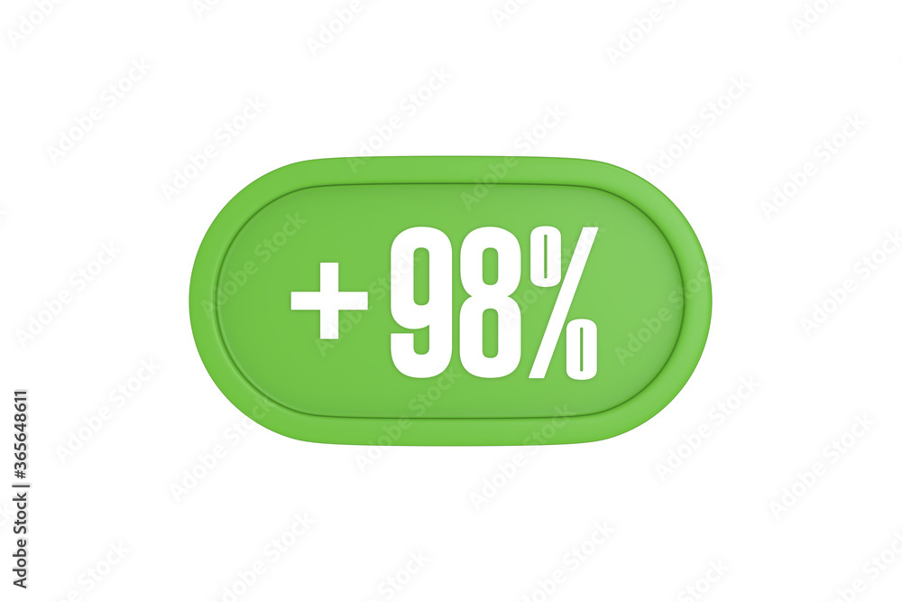 98 Percent increase 3d sign in light green color isolated on white background, 3d illustration. 98 Percent increase 3d sign in light green color isolated on white background, 3d illustration.