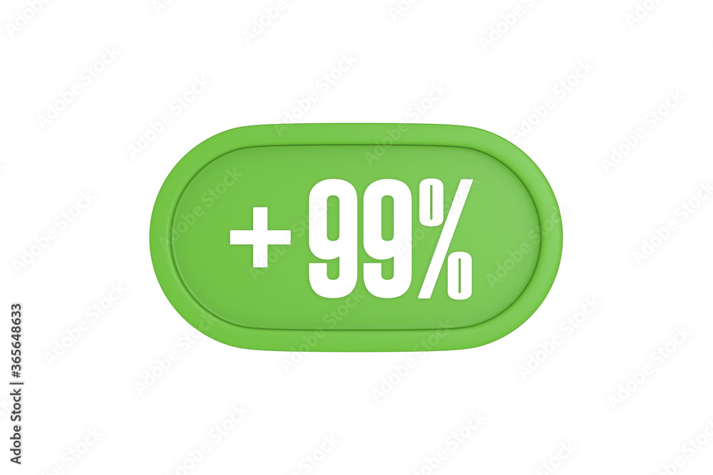 99 Percent increase 3d sign in light green color isolated on white background, 3d illustration. 99 Percent increase 3d sign in light green color isolated on white background, 3d illustration.