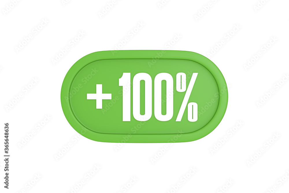 100 Percent increase 3d sign in light green color isolated on white background, 3d illustration. 100 Percent increase 3d sign in light green color isolated on white background, 3d illustration.