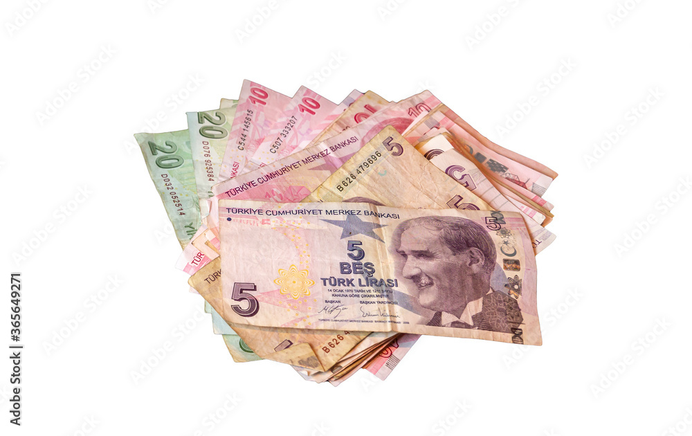 Turkish money on isolated white background Turkish money on isolated white background