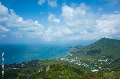 Tropical island in Thailand. View of Sairee village from West Coast Viewpoint Koh Tao