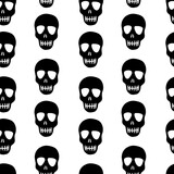 Seamless pattern with black silhouette of the skull, isolated on a white background.The pattern of the skull. Vector illustration of a skull. Design for Halloween, Day of the dead, prints