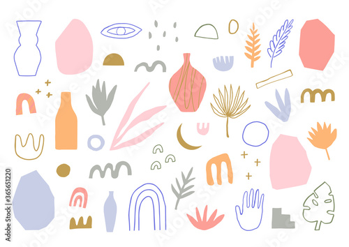 Collection of cute hand drawn illustrations. Doodle set of various abstract graphic elements  plants  shapes and objects for your designs.