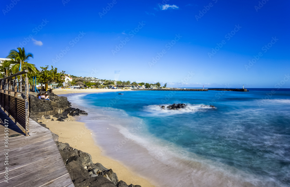 tropical beach with palm trees, Saint-Gilles-les-Bains, Reunion island 
