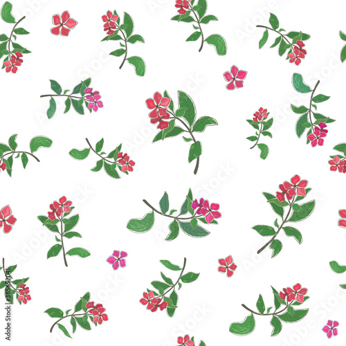Floral pattern with red wildflowers scattered across the canvas on a white background.