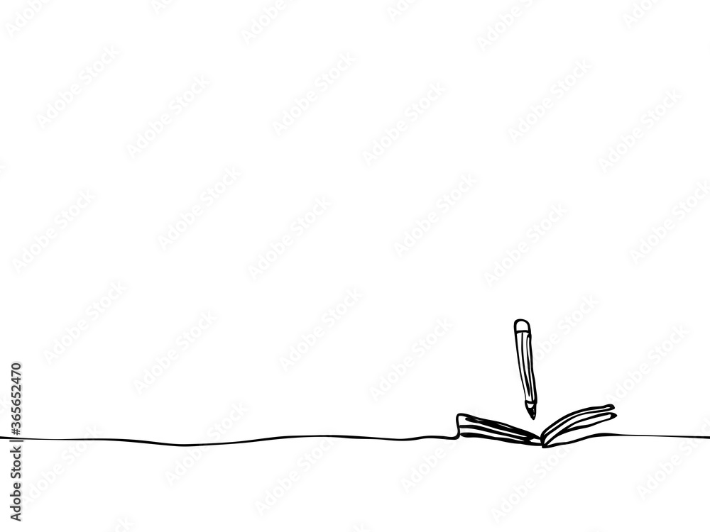 black childish continuous lines art of notebook and pencil for back to school time with copy space seamless pattern vector design for background, wallpaper, texture, cover, label, banner etc. black childish continuous lines art of notebook and pencil for back to school time with copy space seamless pattern vector design for background, wallpaper, texture, cover, label, banner etc.