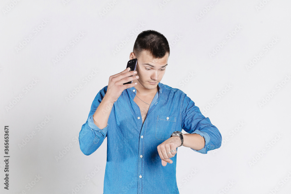 Stressed anxious businessman in a hurry checking time, he is late for his business appointment. Stressed anxious businessman in a hurry checking time, he is late for his business appointment.