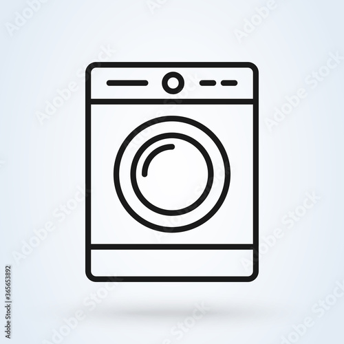 Washing machine icon in line style for washing service logo template. Household appliance icon.
