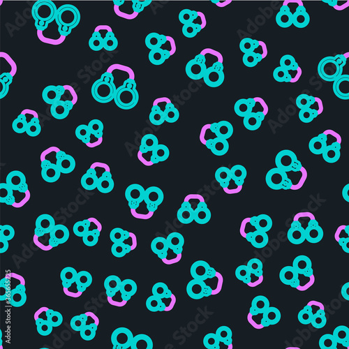 Line Sexy fluffy handcuffs icon isolated seamless pattern on black background. Fetish accessory. Sex shop stuff for sadist and masochist. Vector Illustration. photo