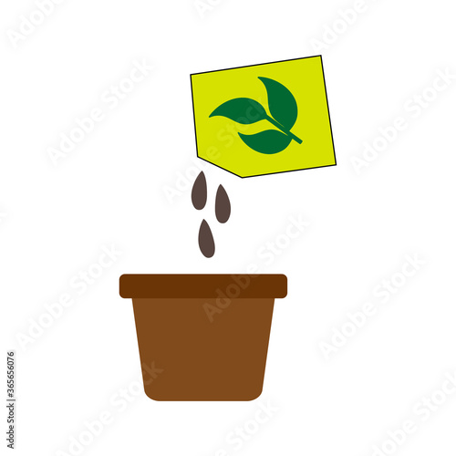 Doodle gardening icon isolated on white. Seed and pot. Vector stock illustration. EPS 10