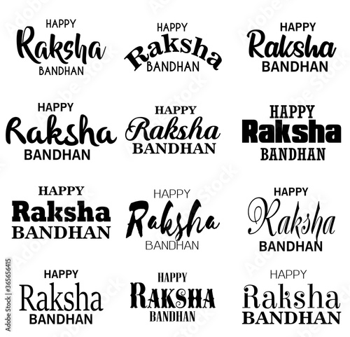 Happy Raksha Bandhan Vector typographic fonts collection, Usable for greeting cards, banners, print, t-shirts, posters and banners. Happy Rakhi.
