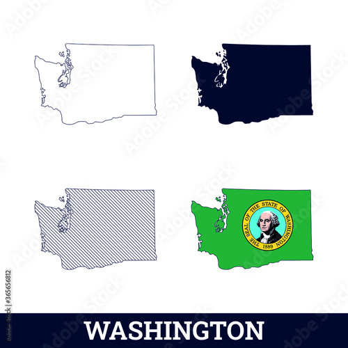 US State Washington Map with flag vector