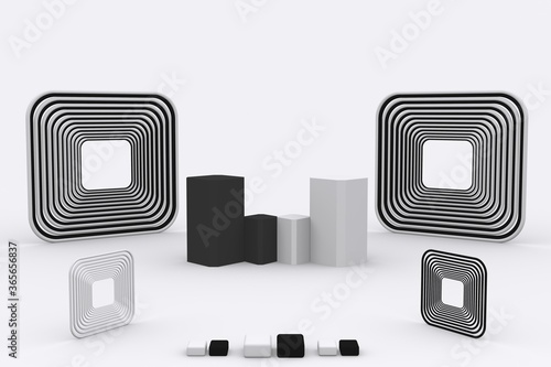 Pedestal of Platform display with modern stand podium on white room background. 
Blank Exhibition stage backdrop or empty product shelf. 3D rendering.
 photo