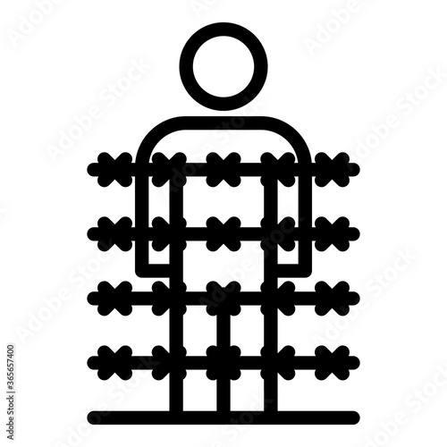 Immigrant behind wire spike icon. Outline immigrant behind wire spike vector icon for web design isolated on white background