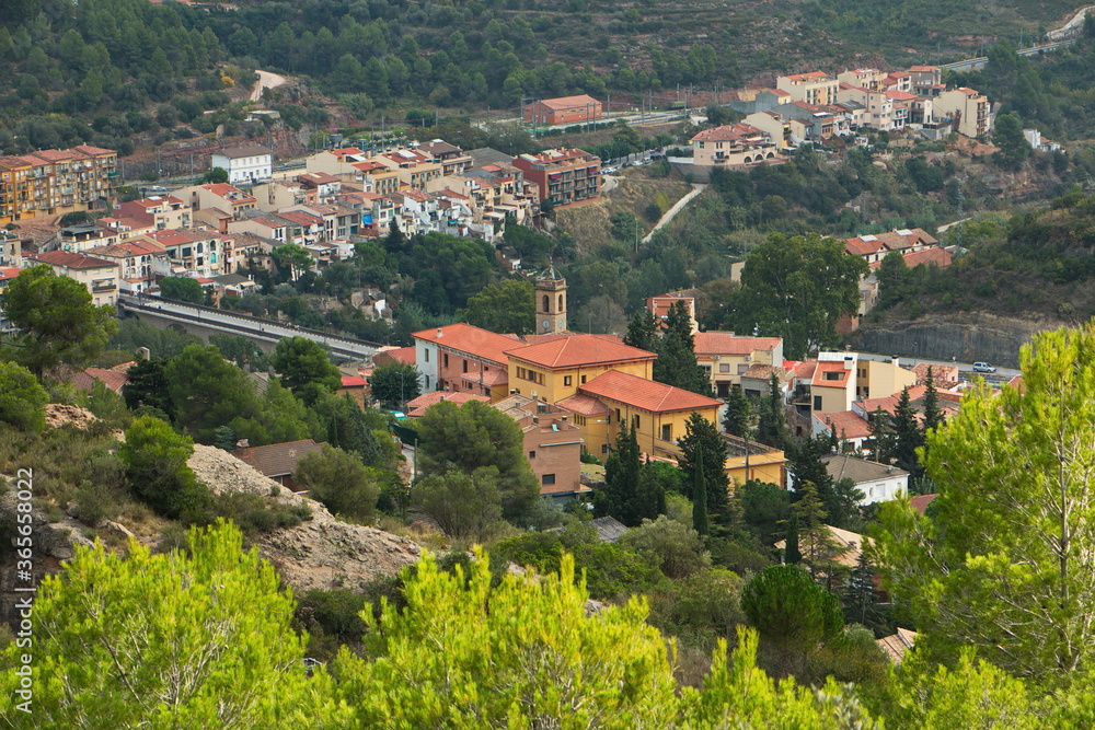 View of Monistrol de Montserrat, Catalonia, Spain, Europe
