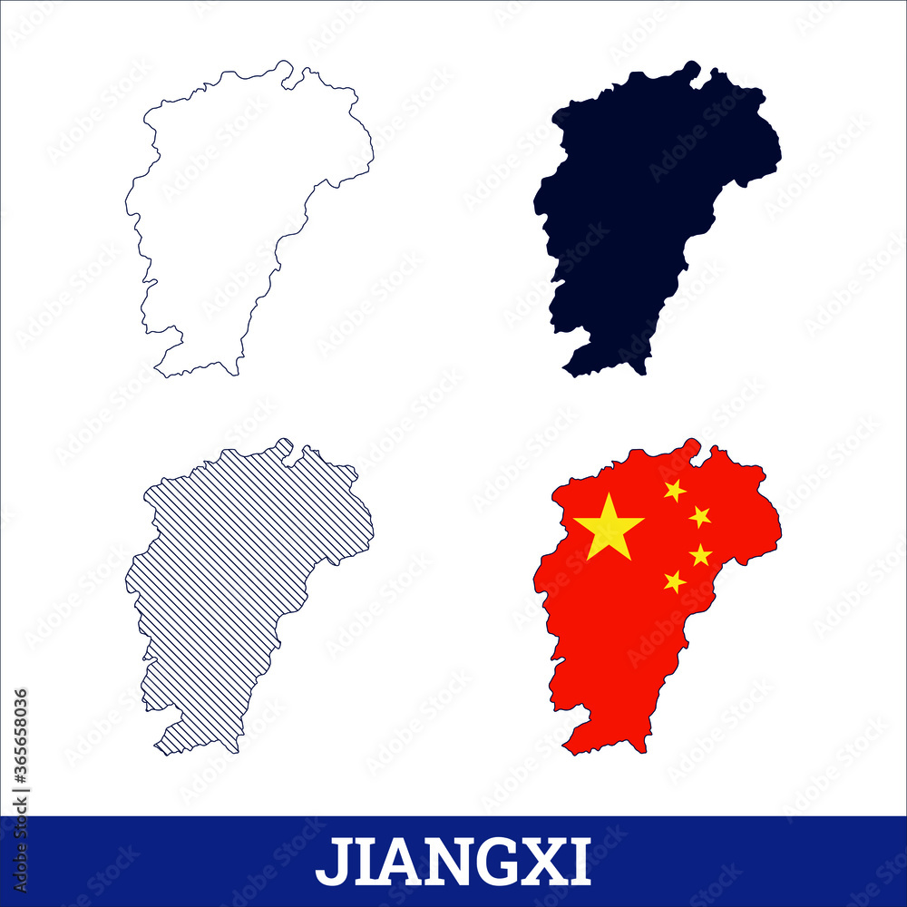 China State Jiangxi Map with flag vector