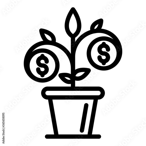 Money plant pot icon. Outline money plant pot vector icon for web design isolated on white background