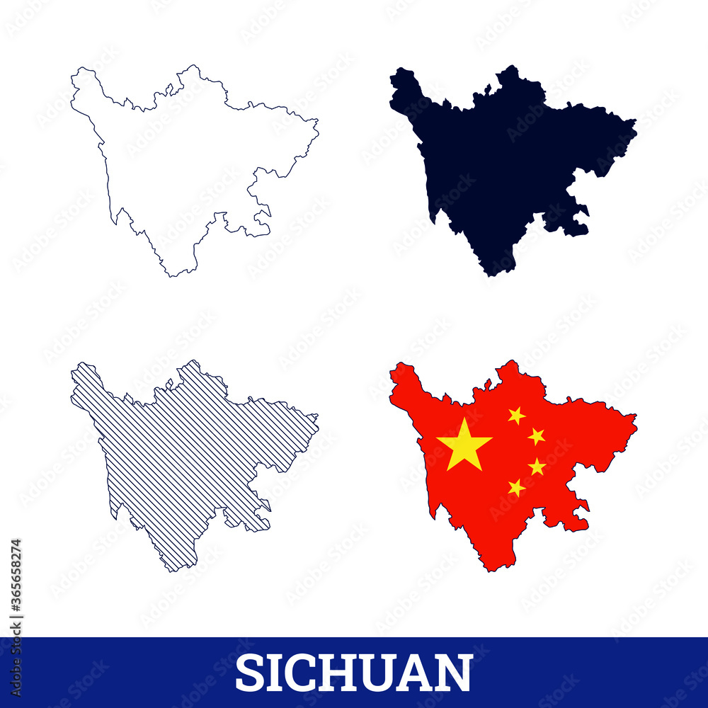China State Sichuan Map with flag vector