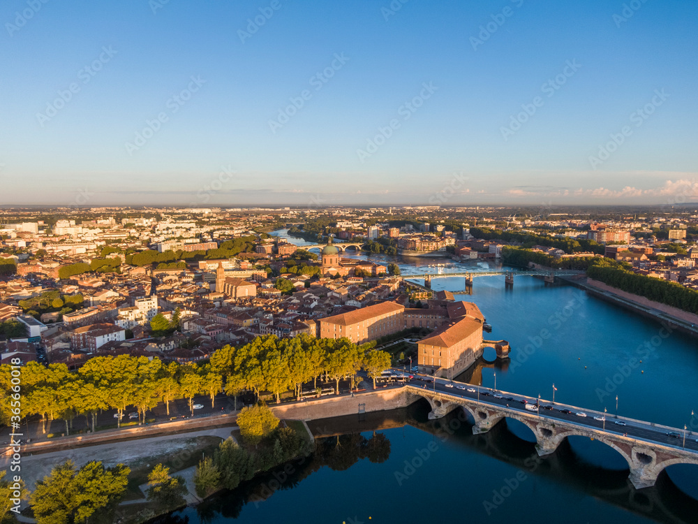 Aerial view of the Toulouse city center, Saint Joseph Dome and River Garonne, France