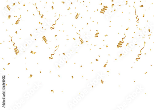 Falling golden confetti for the winner. Glitter, celebration, vector illustration.