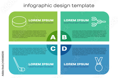 Set line Ice hockey stick, Hockey puck, Medal and Championship tournament bracket. Business infographic template. Vector.