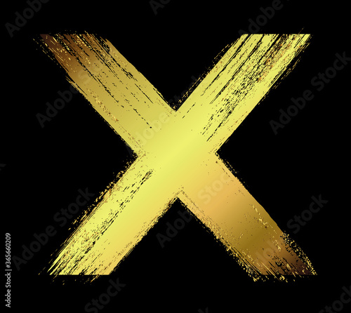 Golden x mark.Grunge gold letter x.