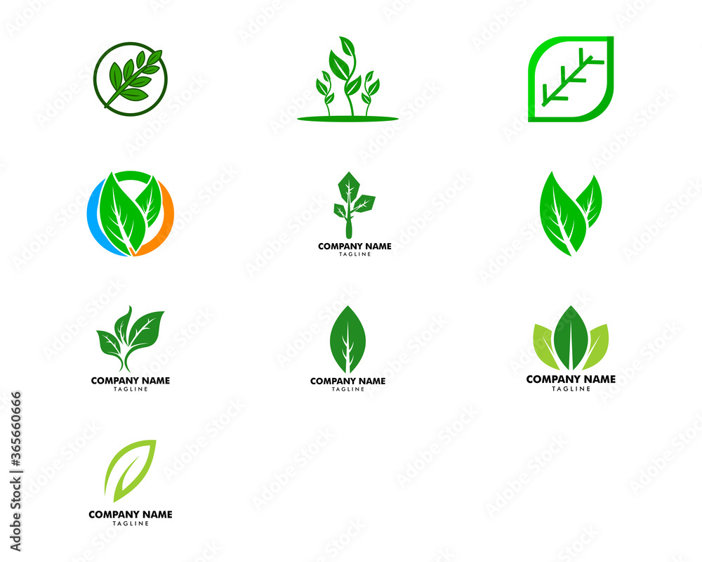 Set of Green Eco Leaf Vector Logo Icon Design Template illustration